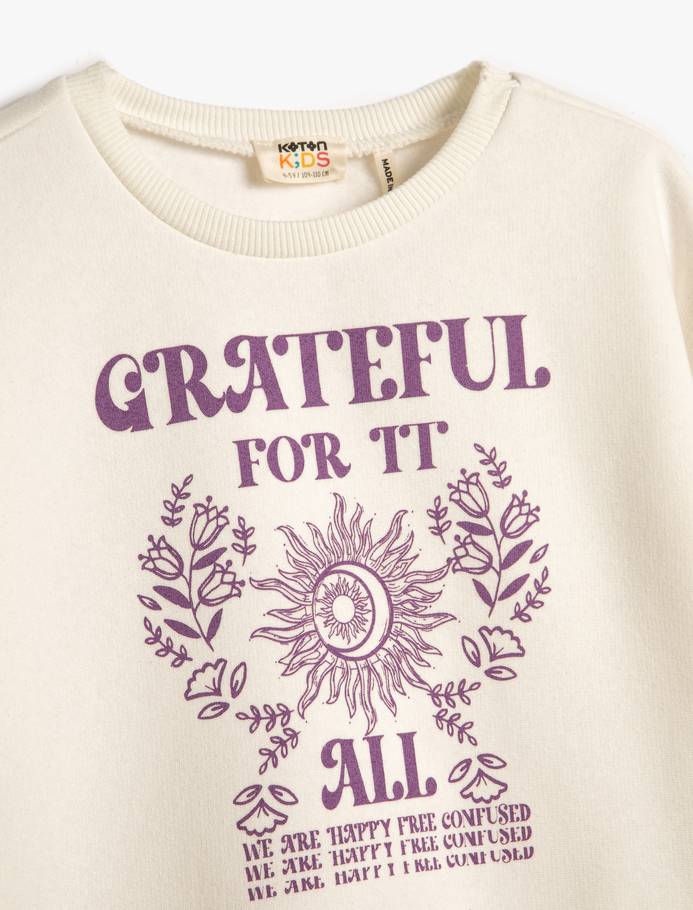  Kız Çocuk Sweatshirt Şardonlu Uzun Kollu Bisiklet Yaka Baskılı