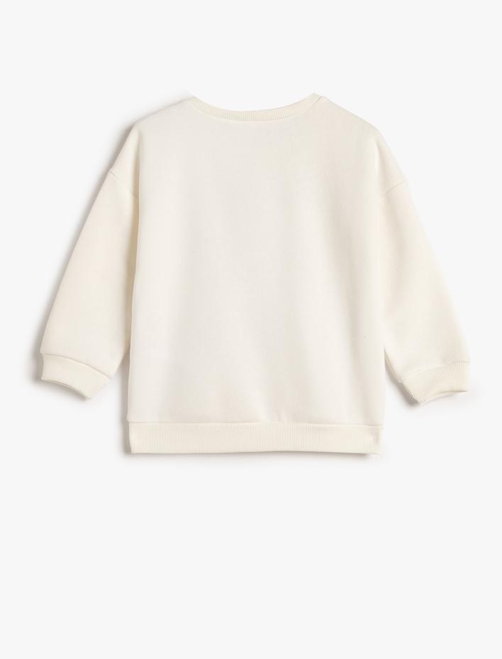 Kız Çocuk Sweatshirt Şardonlu Uzun Kollu Bisiklet Yaka Baskılı