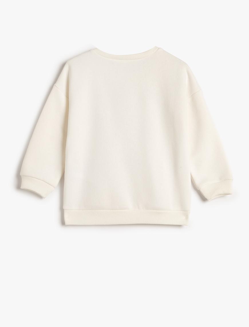  Kız Çocuk Sweatshirt Şardonlu Uzun Kollu Bisiklet Yaka Baskılı