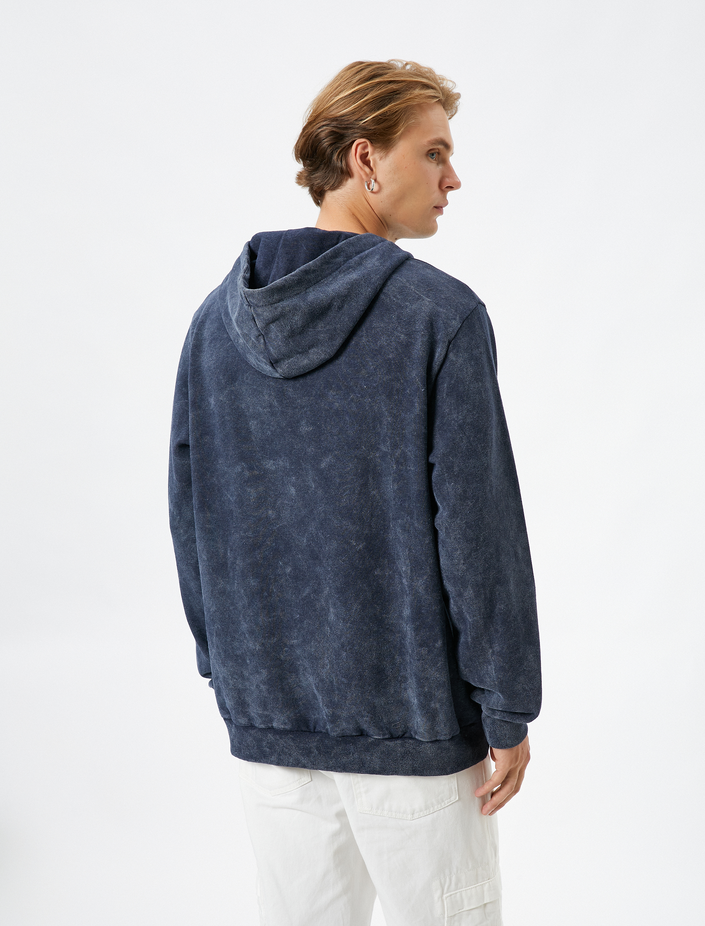   Kapşonlu Sweatshirt Yıkamalı Slogan İşlemeli Ribanalı Şardonlu