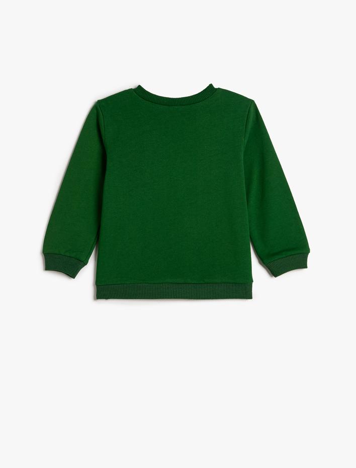 Erkek Bebek Dinozor Baskılı Sweatshirt Uzun Kollu Bisiklet Yaka Şardonlu Pamuklu