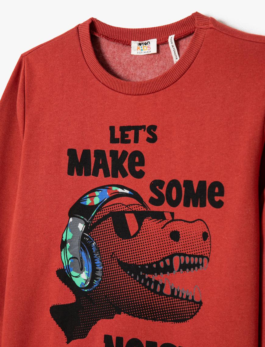  Erkek Çocuk Dinozor Baskılı Sweatshirt Uzun Kollu Bisiklet Yaka Şardonlu