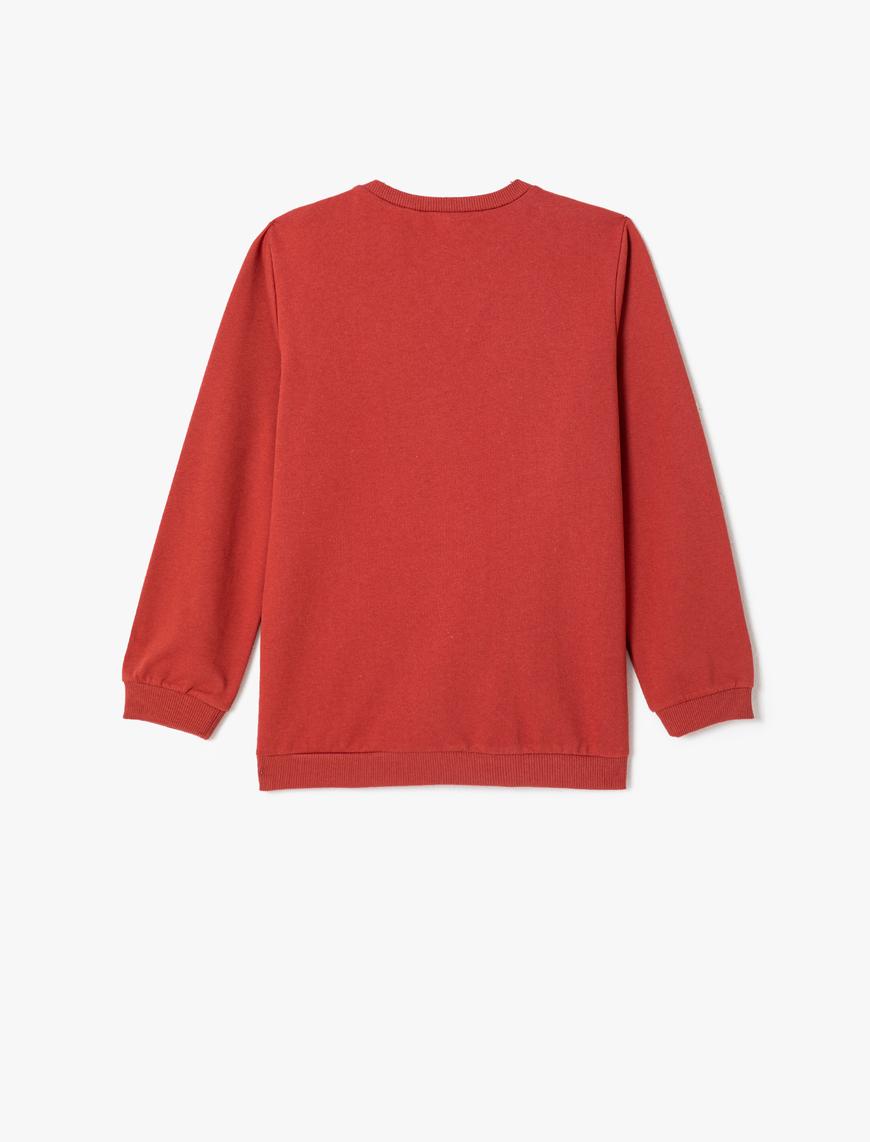  Erkek Çocuk Dinozor Baskılı Sweatshirt Uzun Kollu Bisiklet Yaka Şardonlu