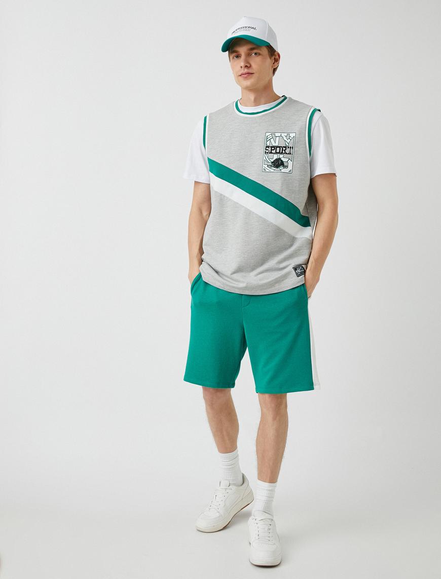   Slim Fit Şeritli Şort