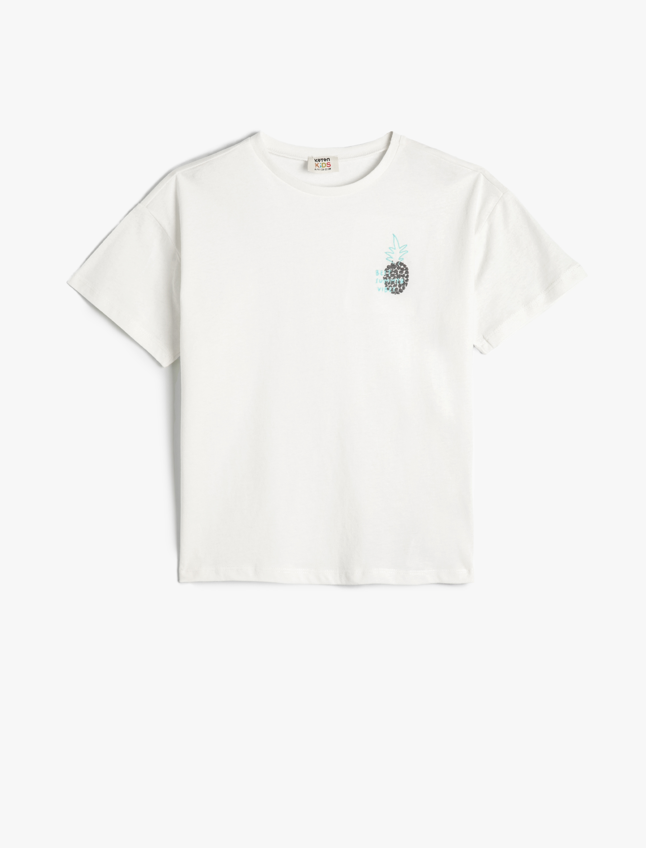  Erkek Çocuk Tişört Ananas Baskılı Bisiklet Yaka Kısa Kollu Pamuklu