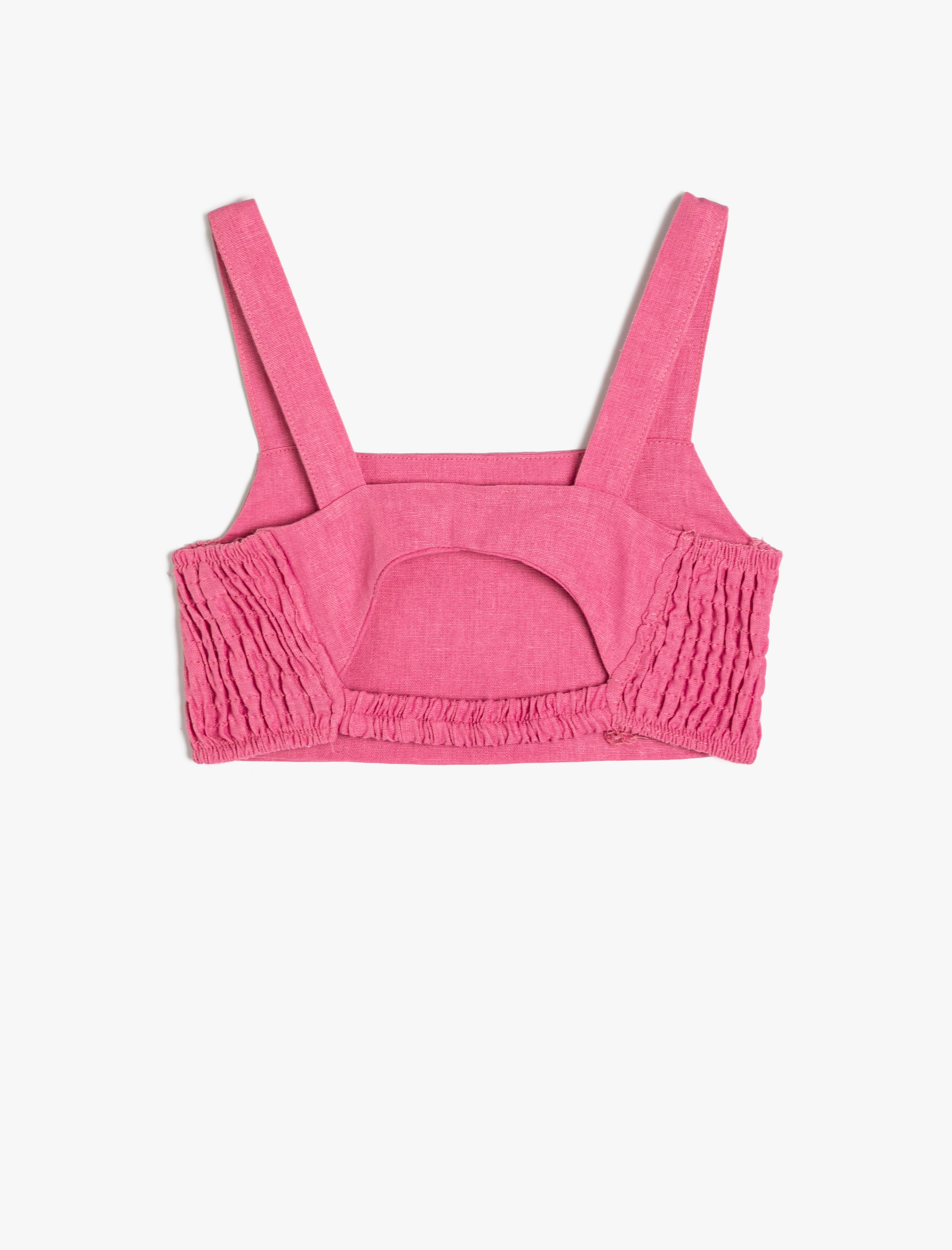  Kız Çocuk Crop Keten Bluz Askılı Arkası Pencere Detaylı Gipeli