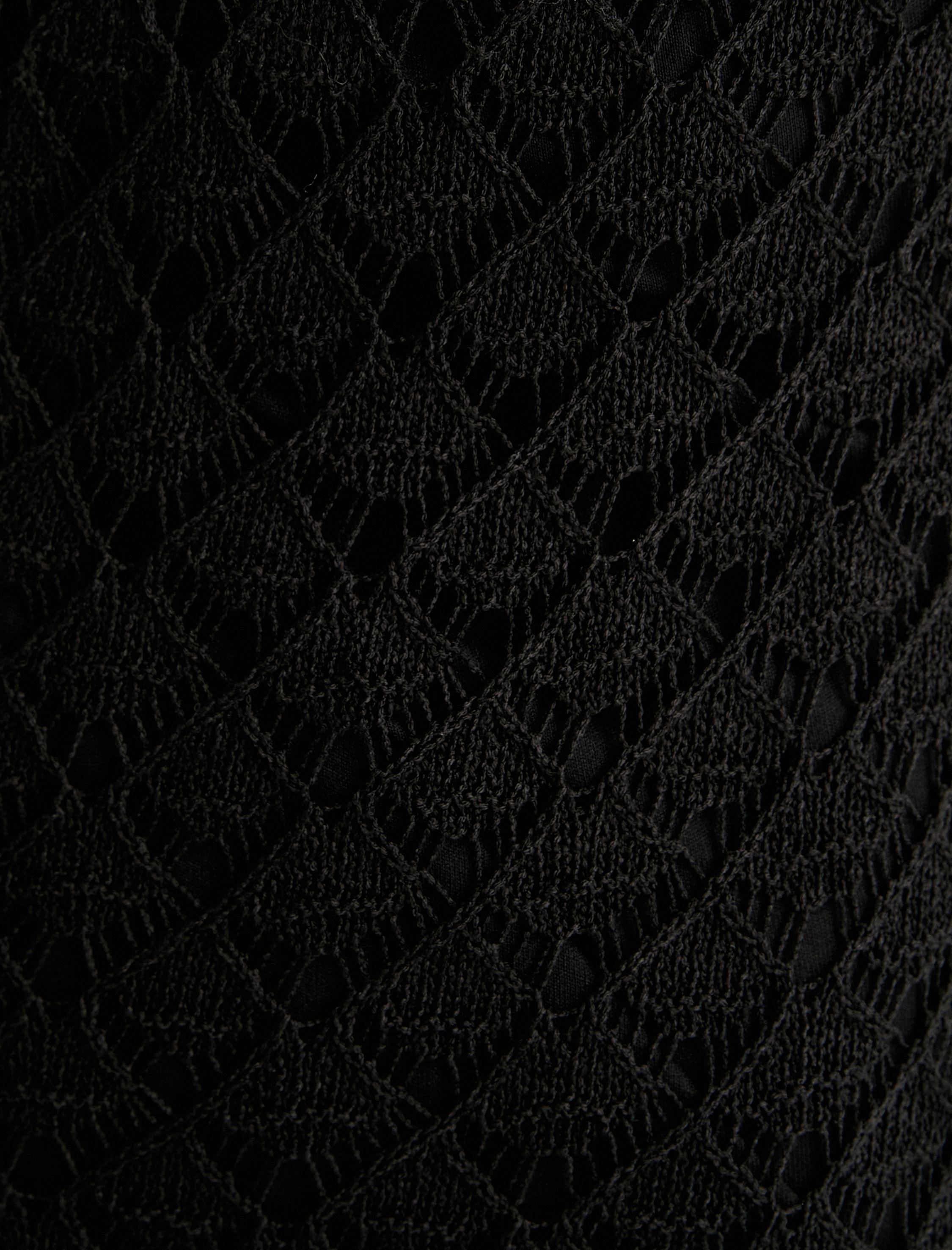   Kroşe Midi Elbise V Yaka Askılı Çiçek Aplikeli