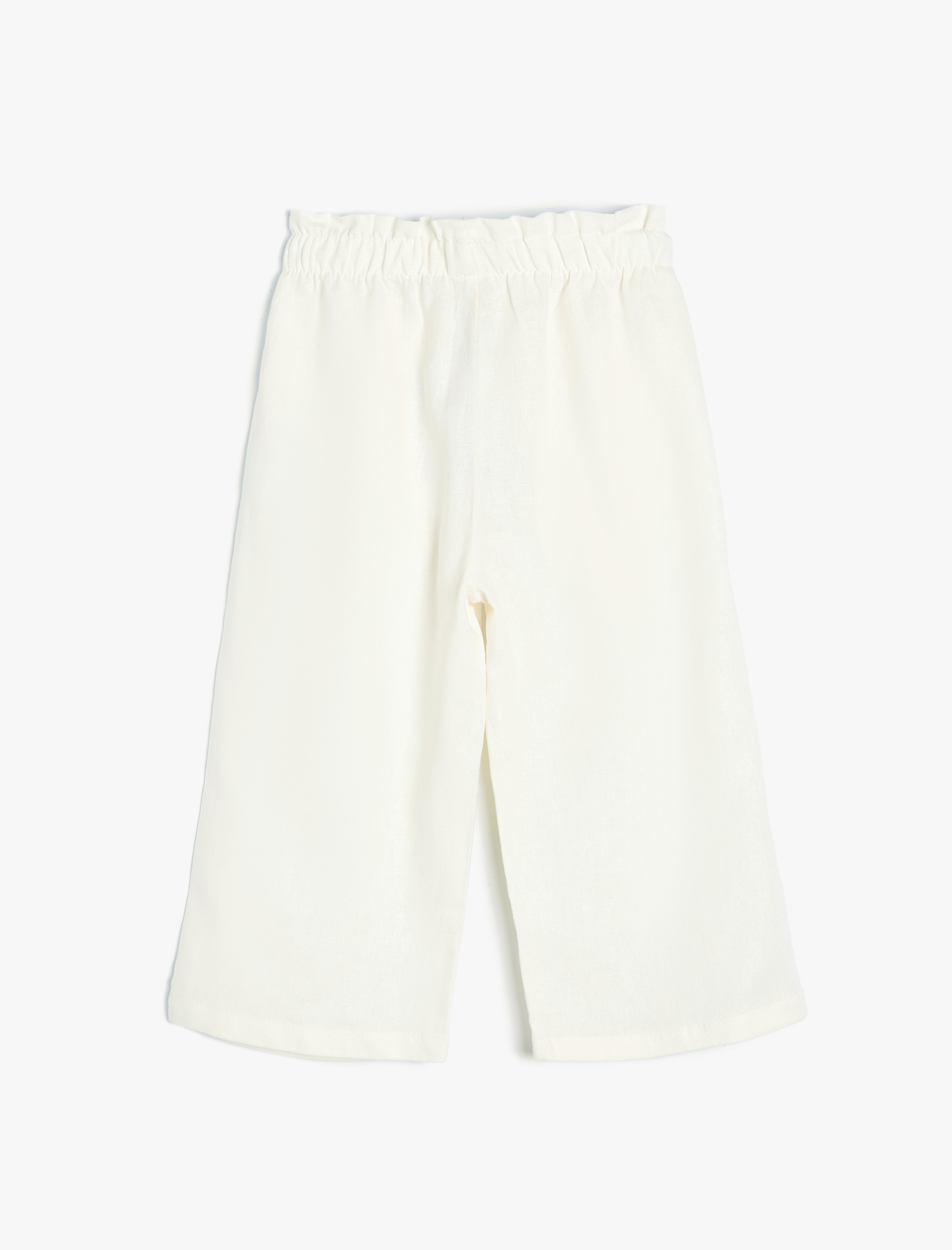  Kız Çocuk Keten Pantolon Beli Lastikli Düğme Detaylı