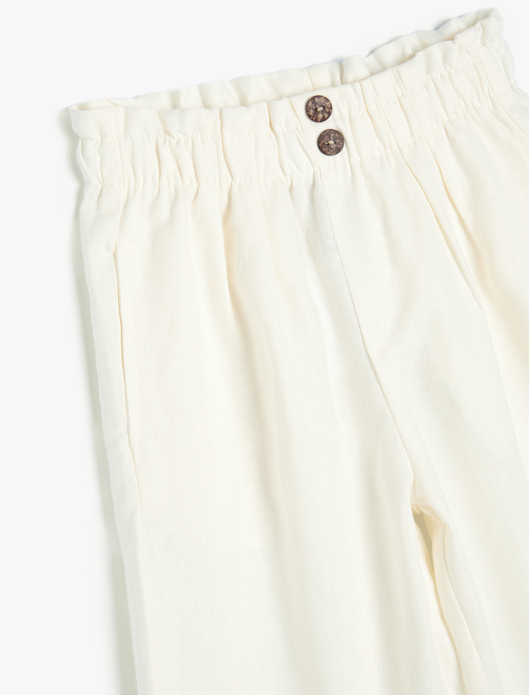  Kız Çocuk Keten Pantolon Beli Lastikli Düğme Detaylı