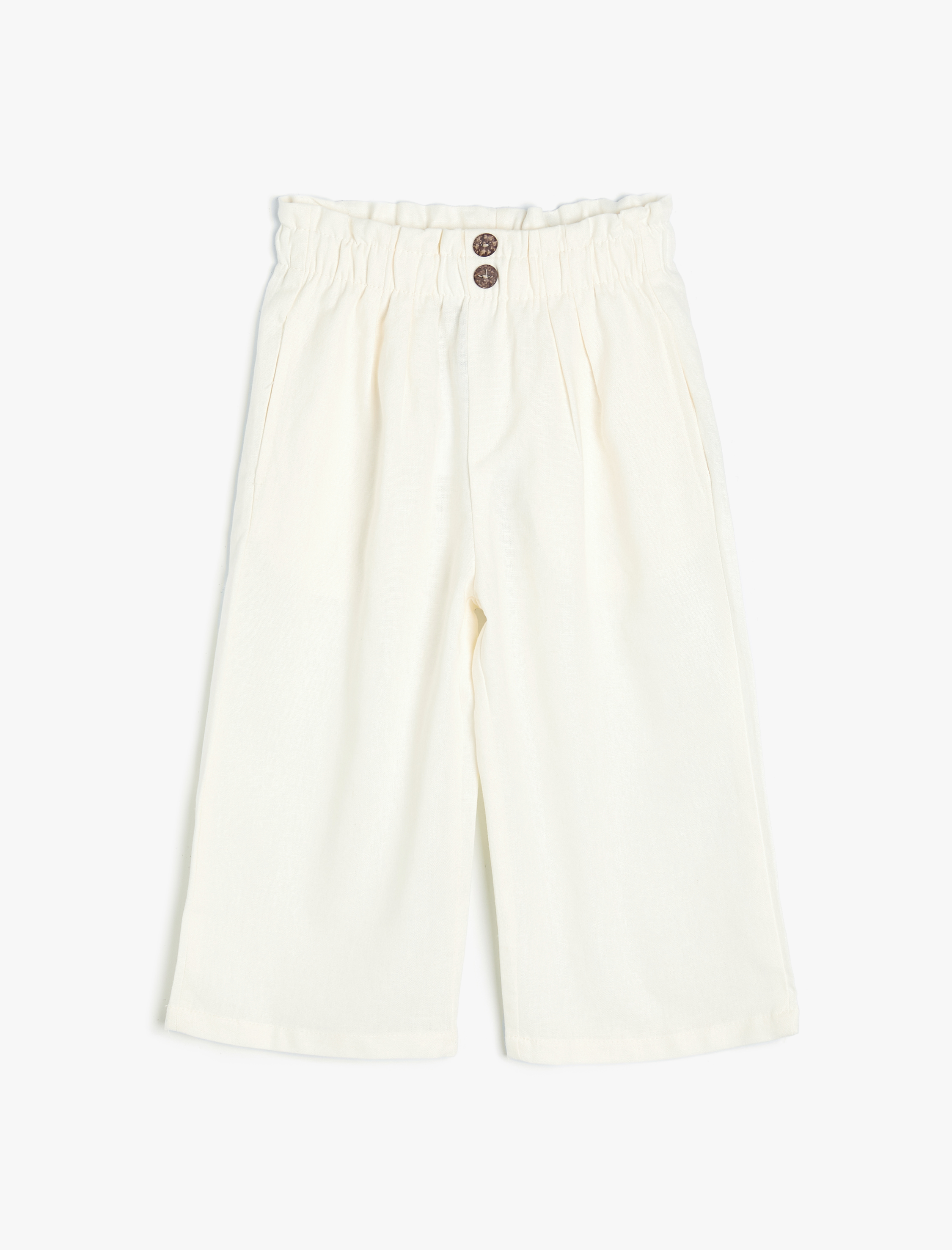  Kız Çocuk Keten Pantolon Beli Lastikli Düğme Detaylı