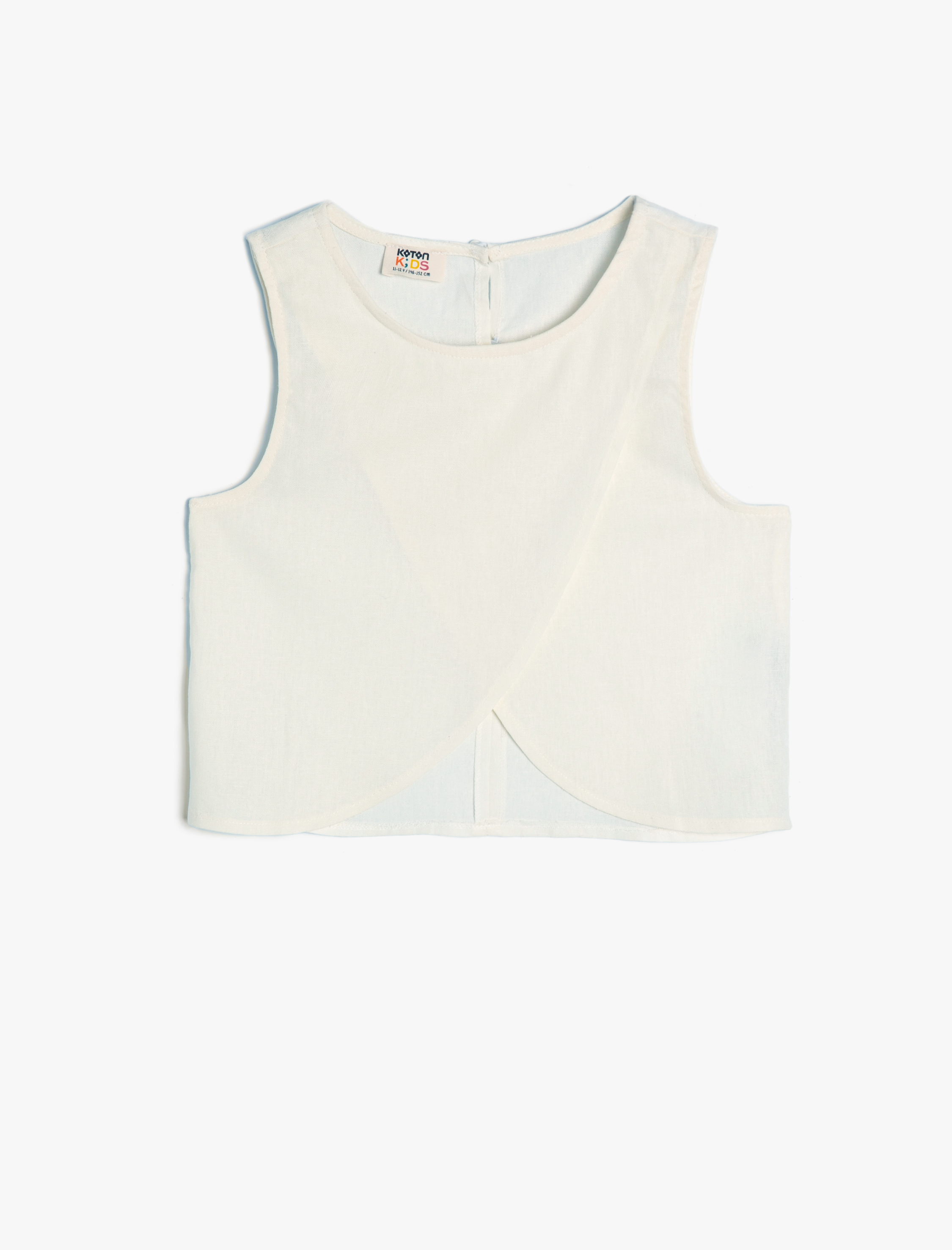  Kız Çocuk Keten Bluz Asimetrik Kesim Yuvarlak Yaka