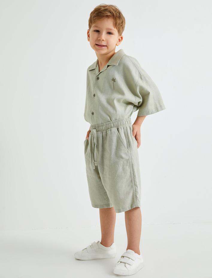 Erkek Çocuk Keten Şort Beli Bağlamalı Cepli Rahat Kesim