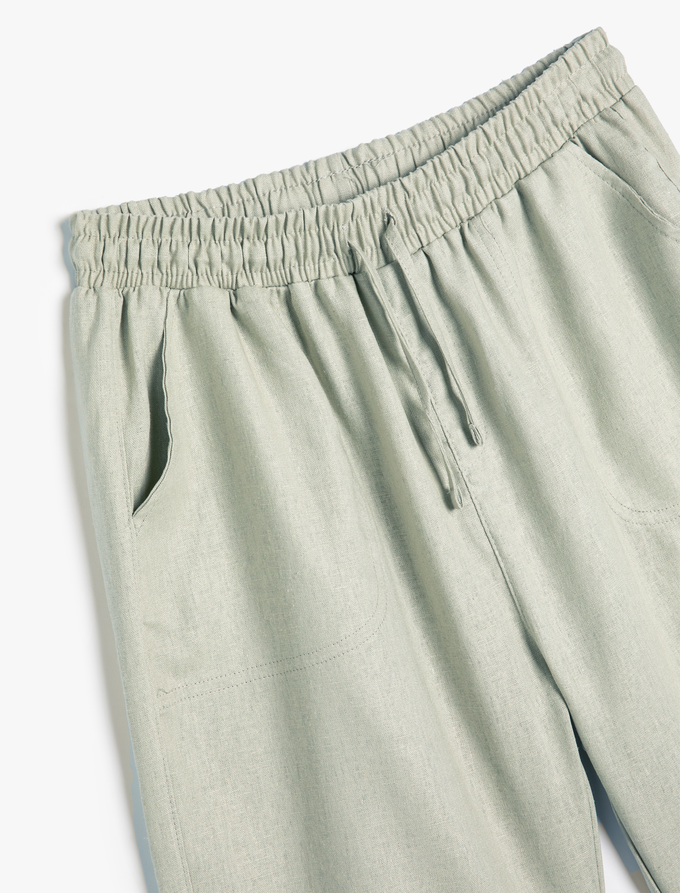  Erkek Çocuk Keten Şort Beli Bağlamalı Cepli Rahat Kesim