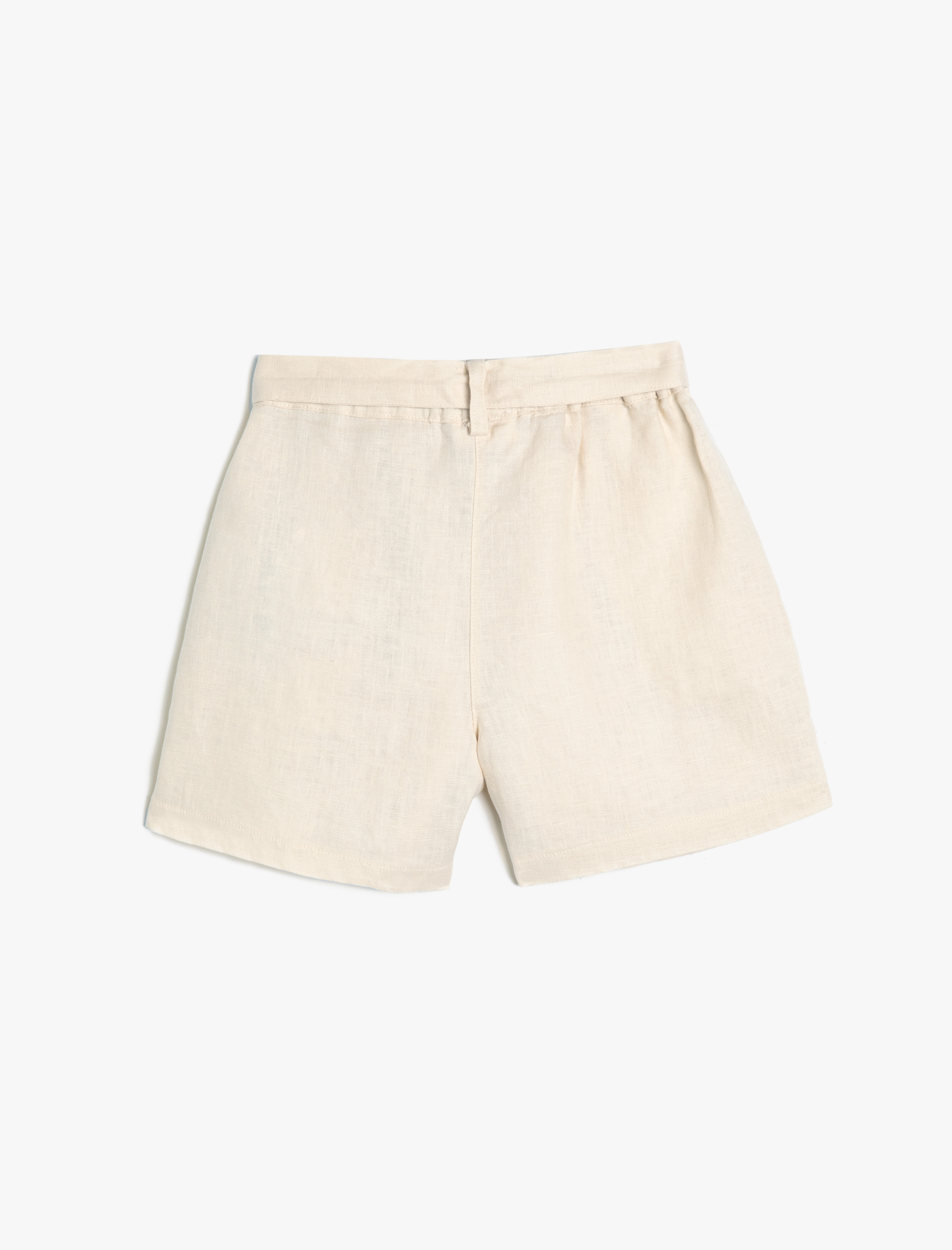  Kız Çocuk Keten Şort Kemer Detaylı Cepli Beli Lastikli