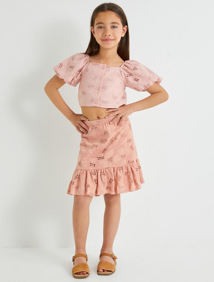 Kız Çocuk Fistolu Etek Beli Lastikli Fırfır Detaylı