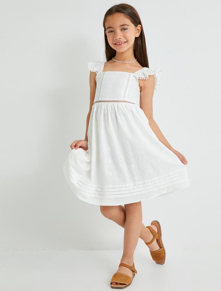 Kız Çocuk Askılı Elbise Fistolu Kare Yaka Rahat Kesim