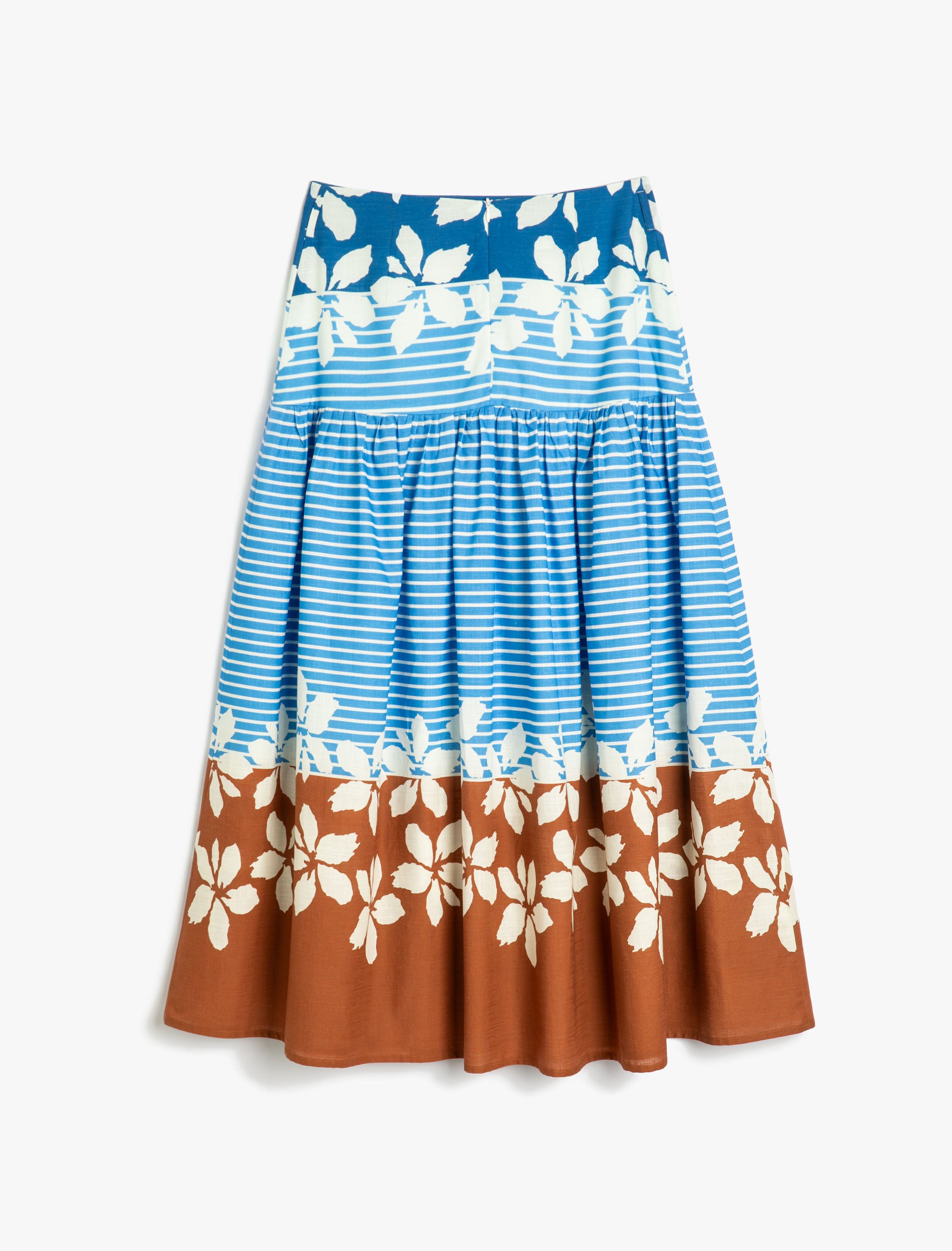   Floral Midi Balon Etek A Kesim Çok Renkli Pamuklu Astarlı