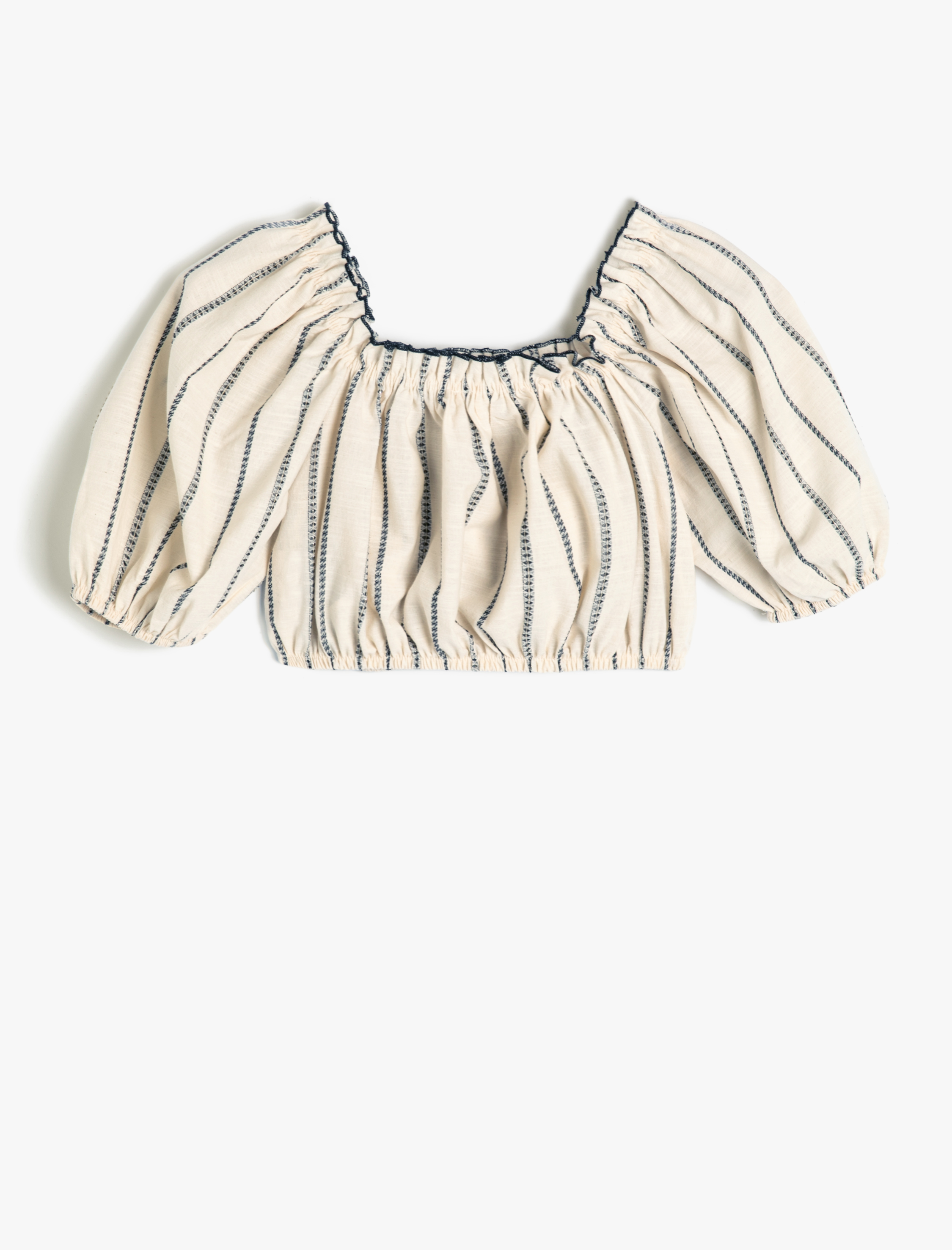  Kız Çocuk Crop Bluz Balon Kollu Fırfır Detaylı Pamuklu