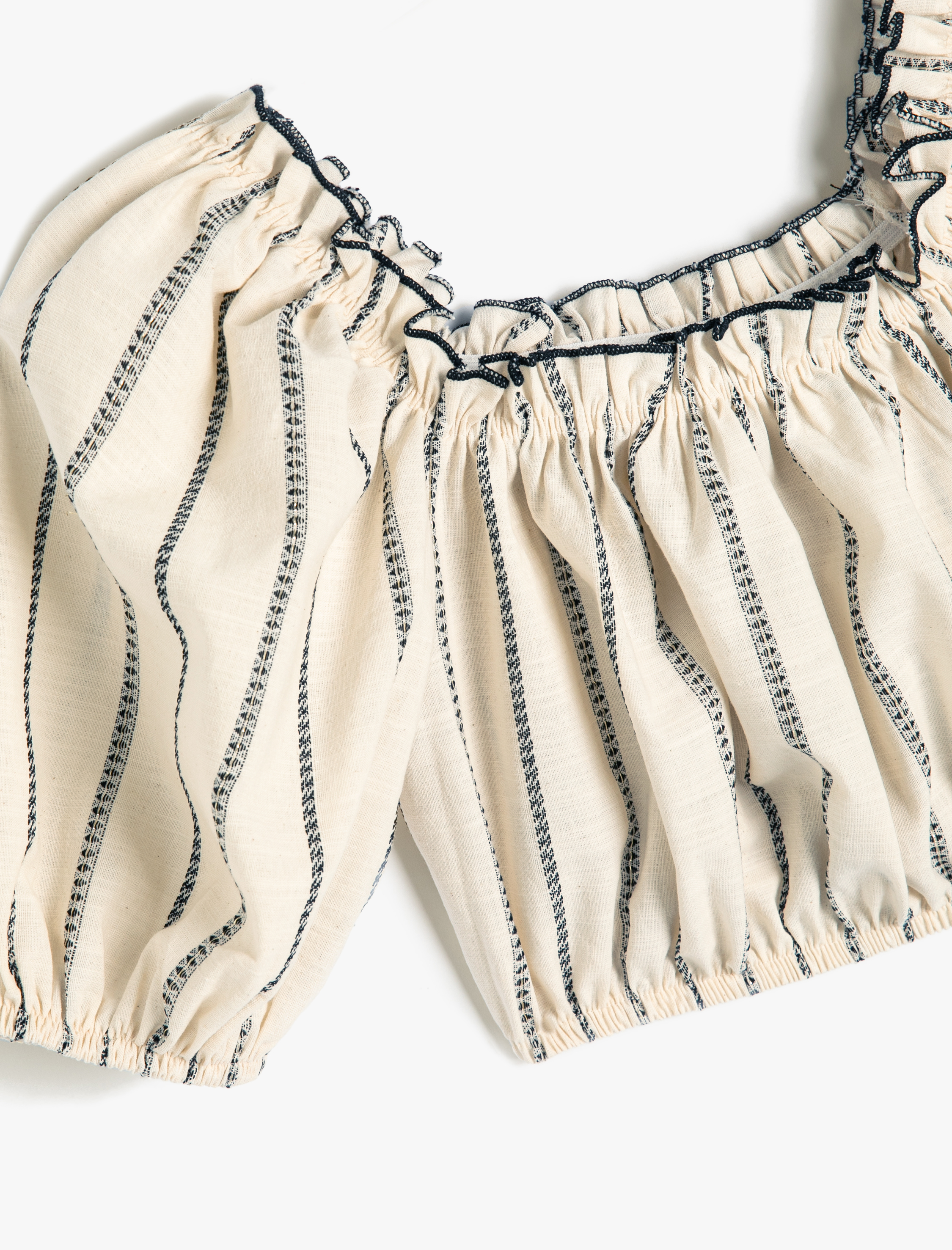  Kız Çocuk Crop Bluz Balon Kollu Fırfır Detaylı Pamuklu