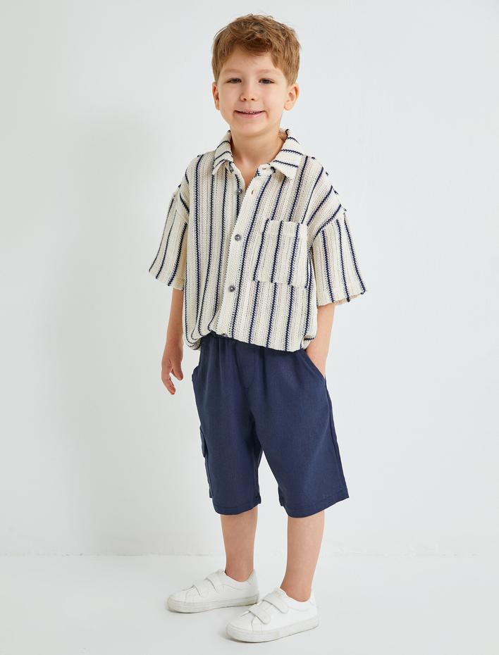 Erkek Çocuk Polo Yaka Tişört Ajurlu Kısa Kollu Düğmeli Tek Cepli Pamuklu