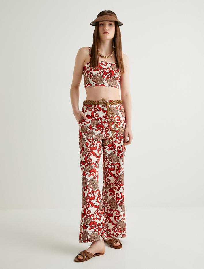  Koton X Melis Ağazat - Kemerli Çiçek Desenli Pantolon