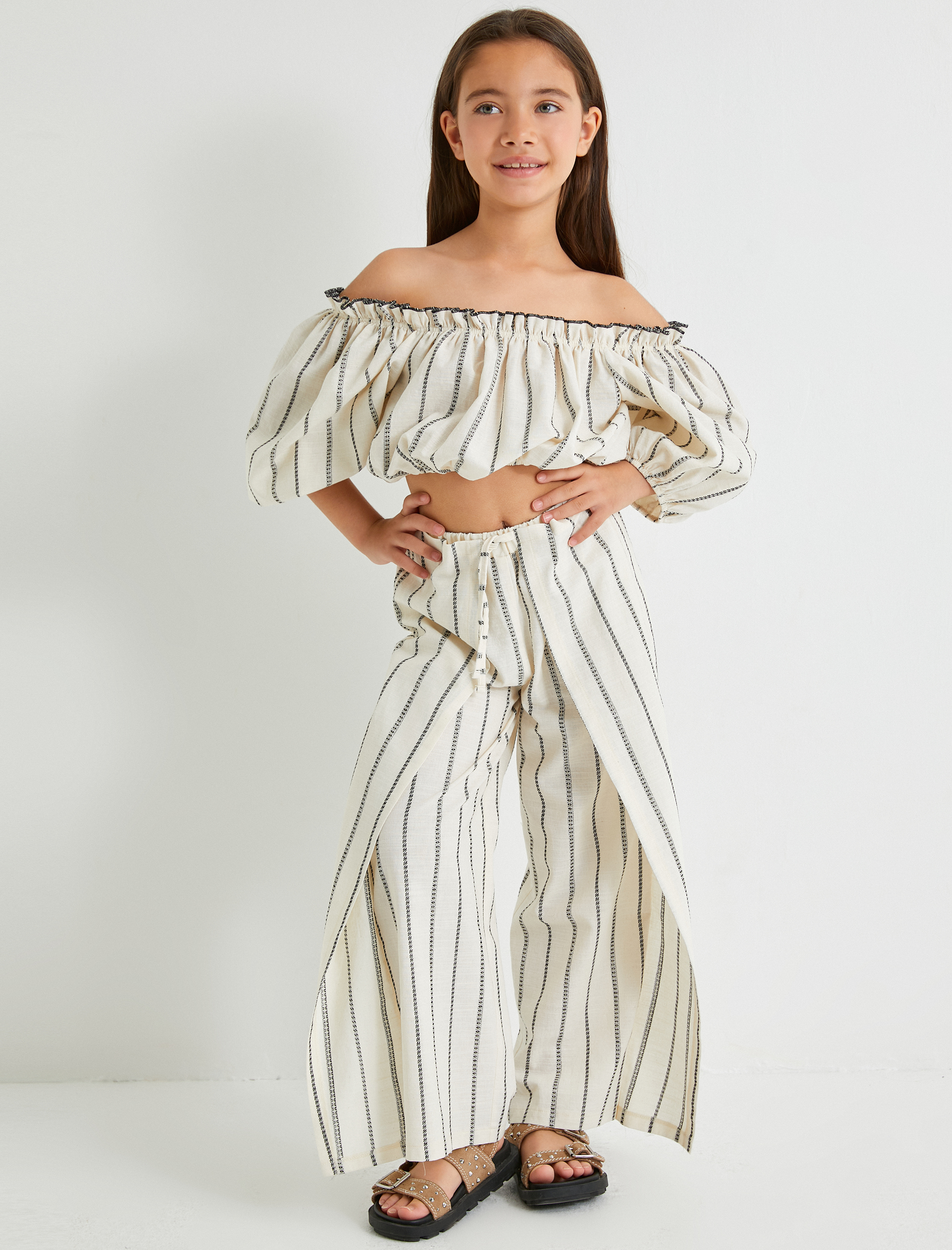 Kız Çocuk Pantolon Rahat Kesim Beli Lastikli Pamuklu