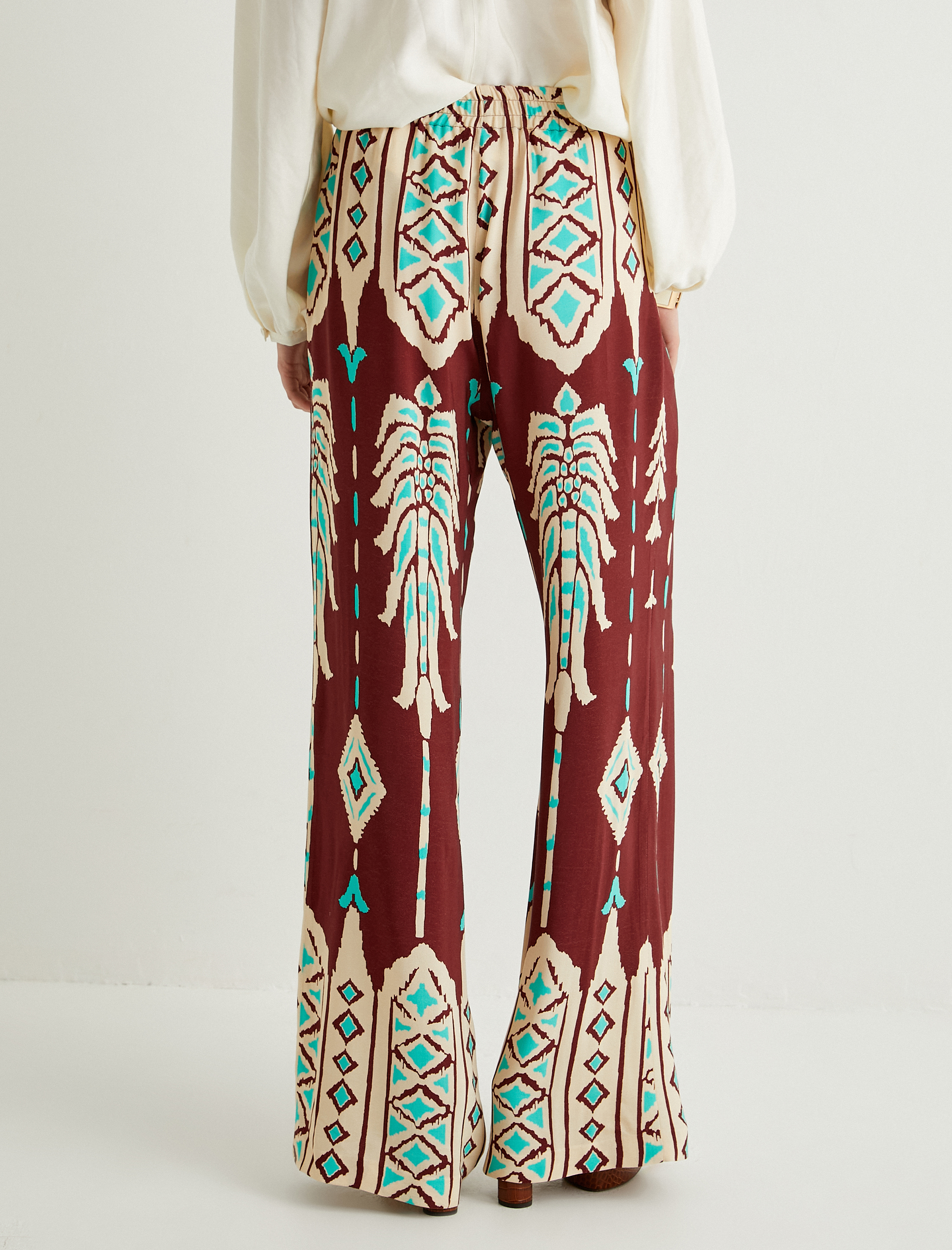   Koton X Melis Ağazat - Etnik Desenli Geniş Paça Pantolon Cepli Viskoz Kumaş