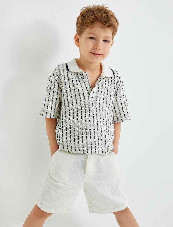 Erkek Çocuk Polo Yaka Tişört Ajurlu Kısa Kollu