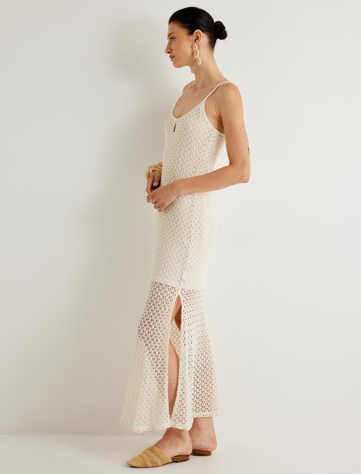  Koton X Melis Ağazat - Uzun Kroşe Elbise Astarlı İnce Askılı Fileli