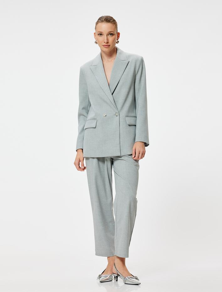  Pile Detaylı Crop Paça Cepli Kumaş Pantolon