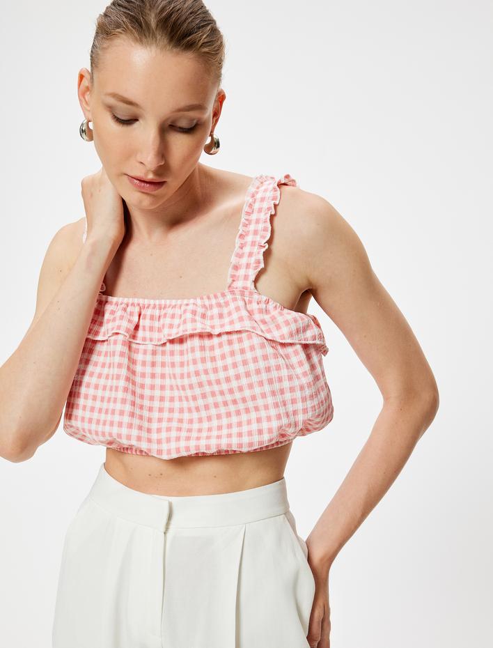  Pötikareli Fırfırlı Büstiyer Kalın Askılı Slim Fit