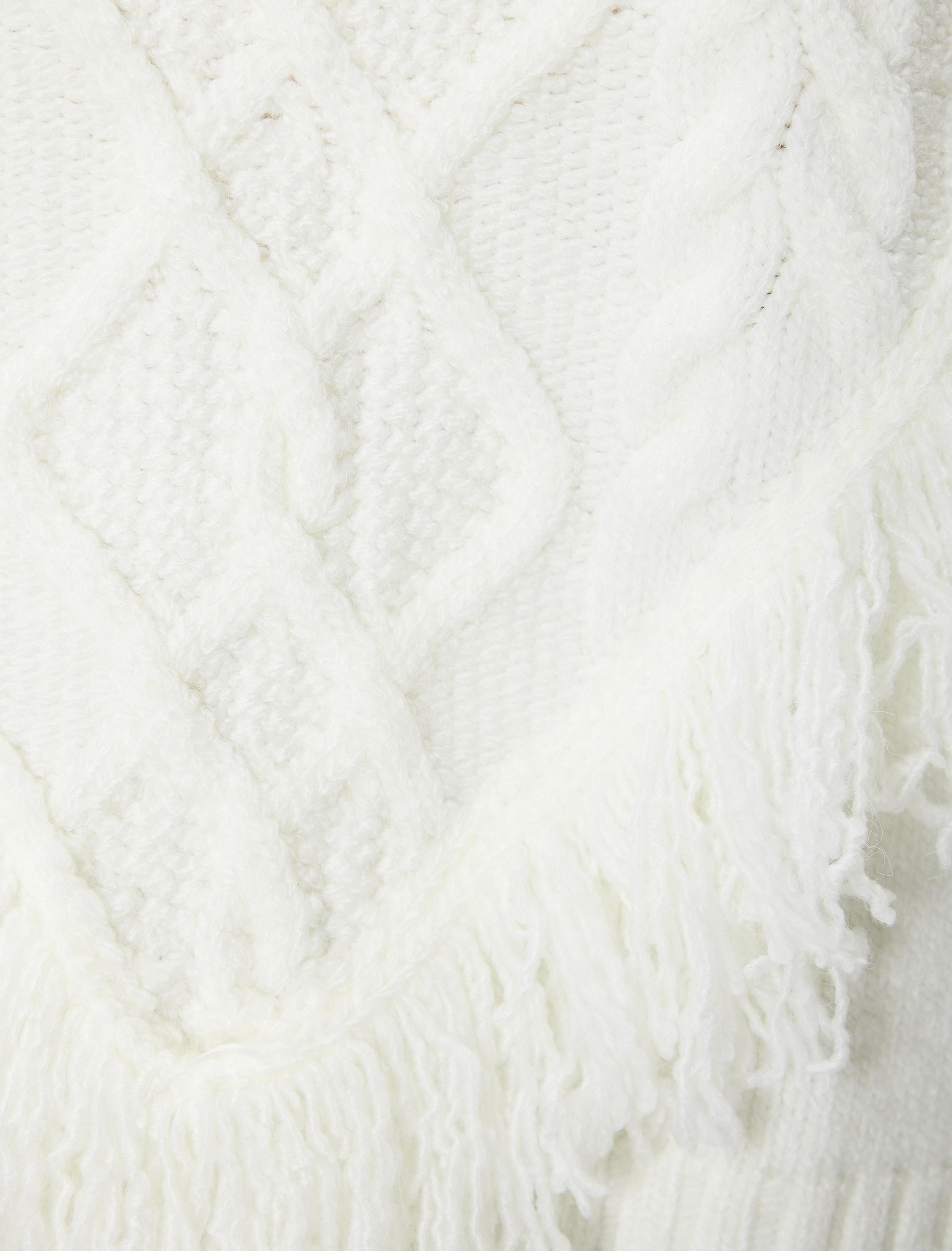   Bisiklet Yaka Triko Kazak Saç Örgü Dokulu Püsküllü Uzun Kollu