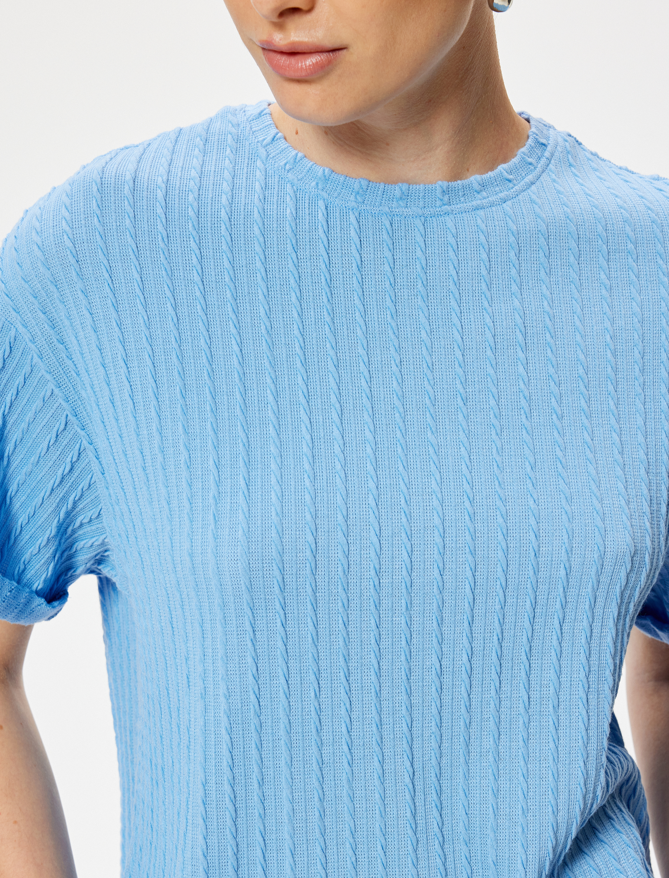   Dokulu Kısa Kollu Tişört Bisiklet Yaka