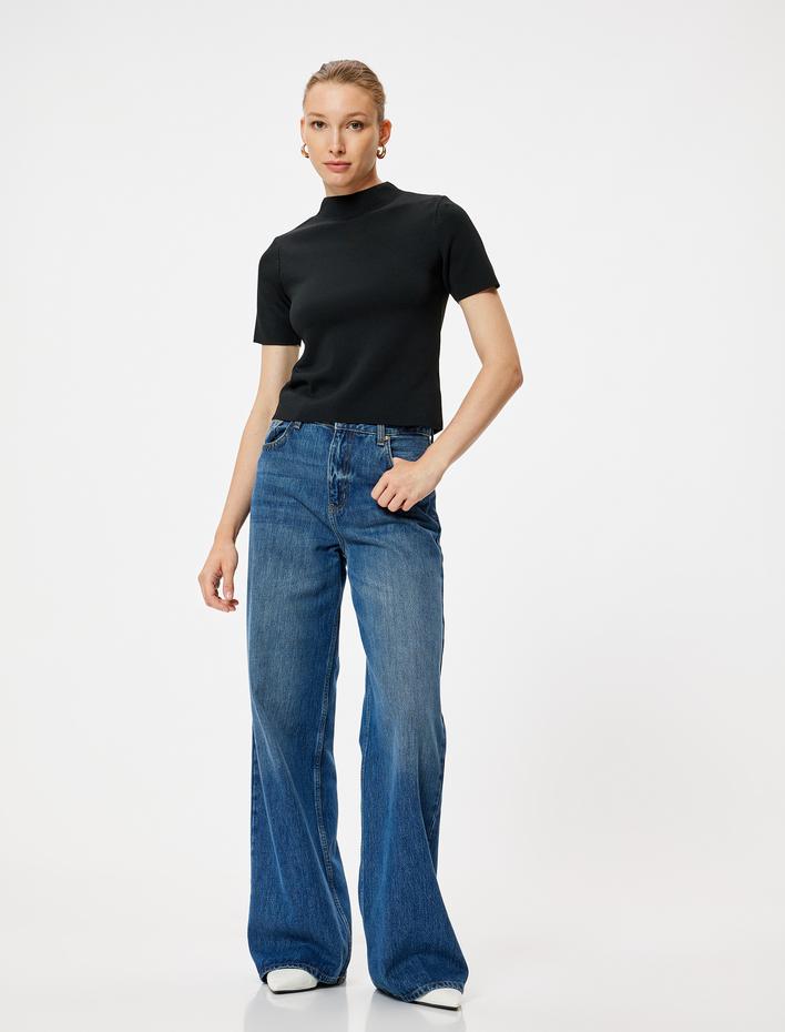  Kısa Kollu Basic Triko Kazak Dik Yaka