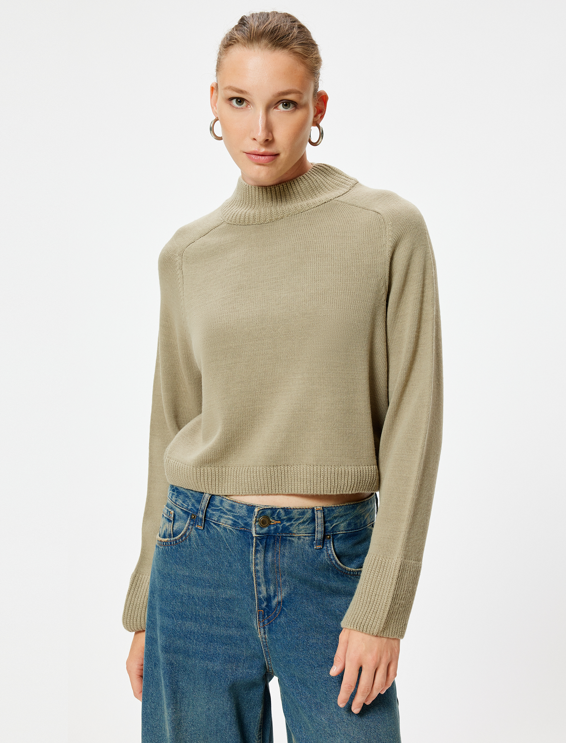   Basic Dik Yaka Triko Kazak Uzun Kollu