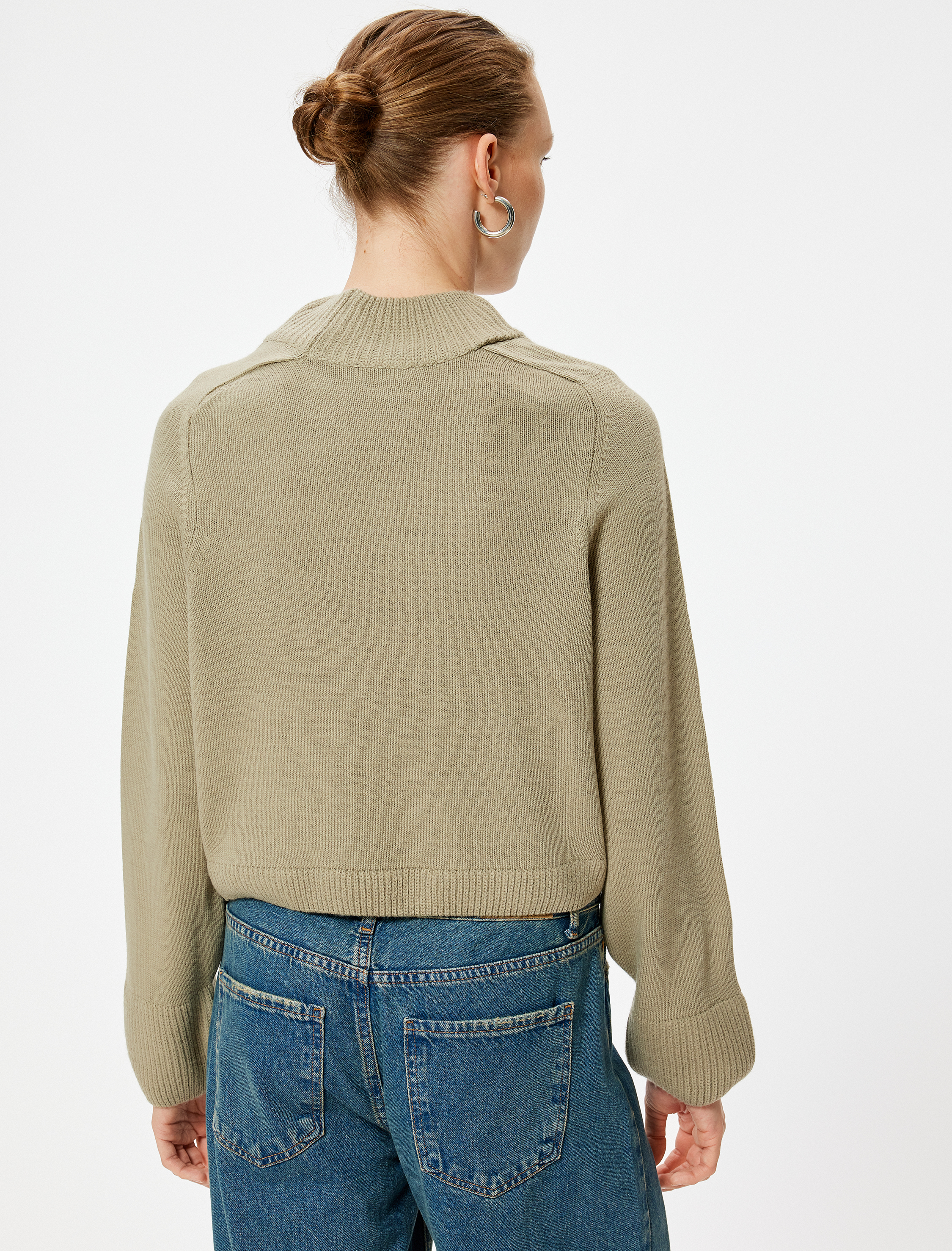   Basic Dik Yaka Triko Kazak Uzun Kollu