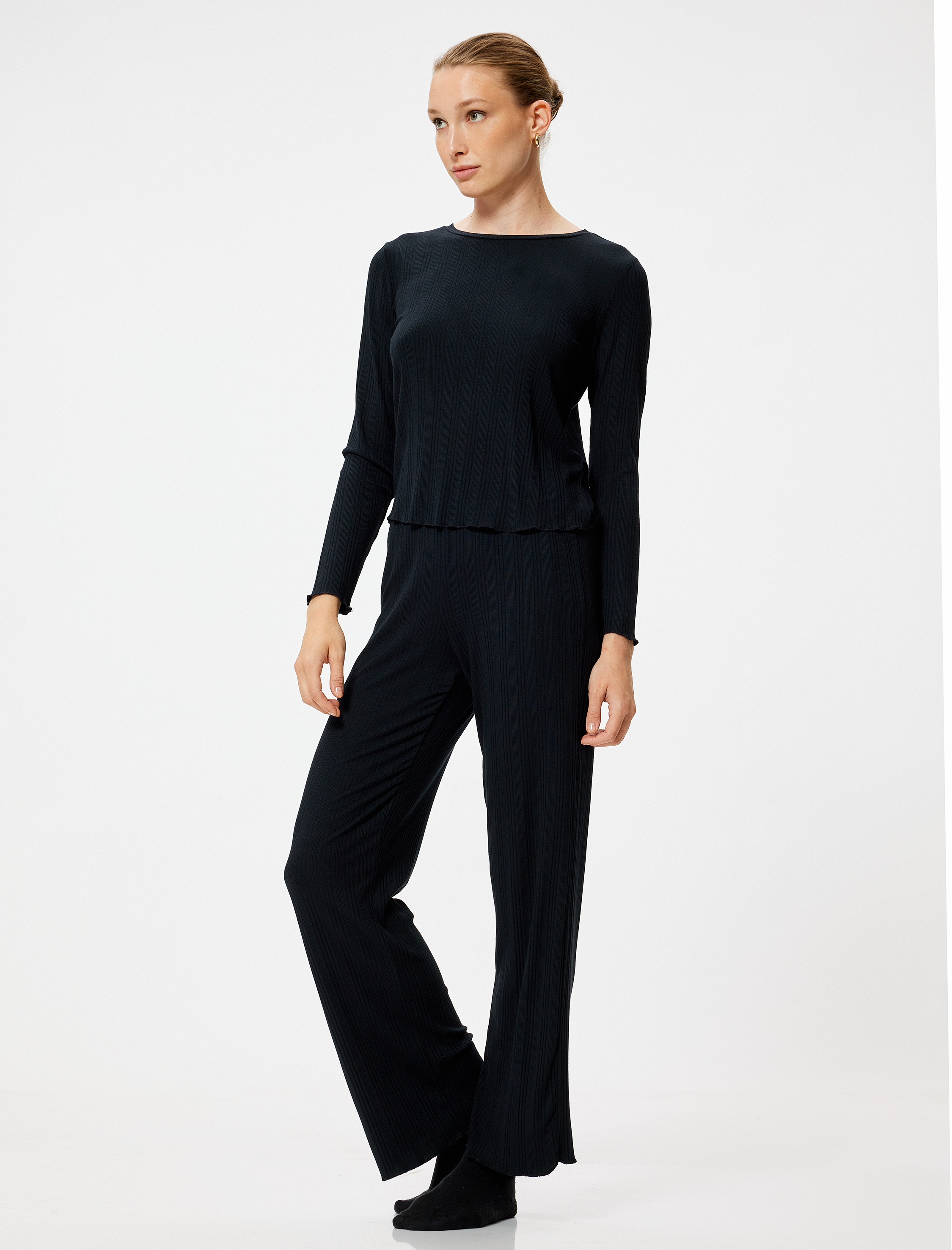   Modal Pijama Altı Düz Paça Dokulu Standart Bel Lastikli