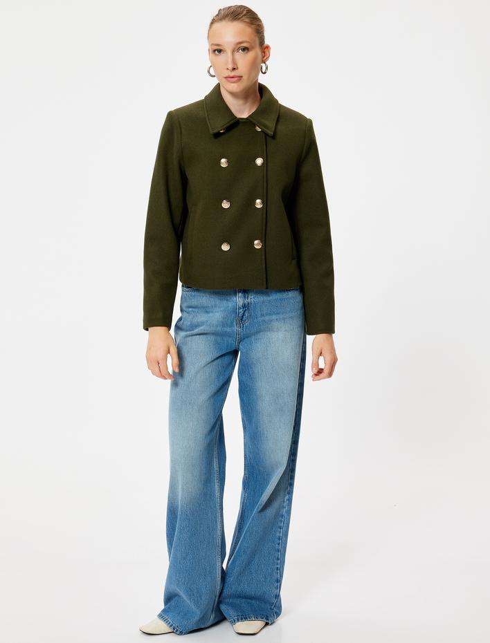  Cepli Düğmeli Gömlek Yaka Kruvaze Kısa Kaşe Mont