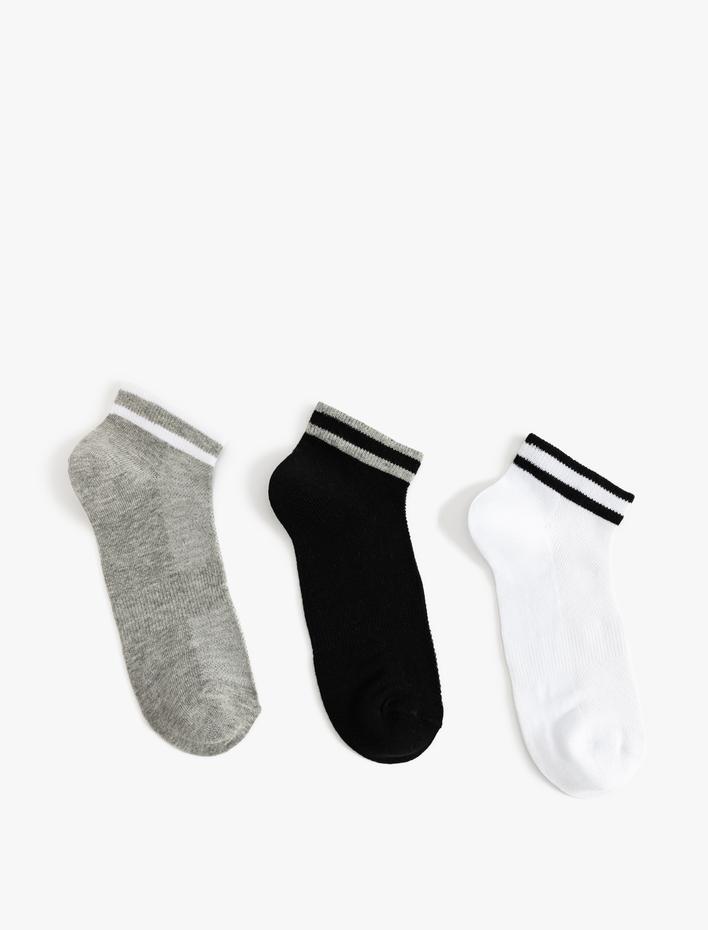 Erkek 3'lü Patik Çorap Seti Çizgi Detaylı Pamuklu