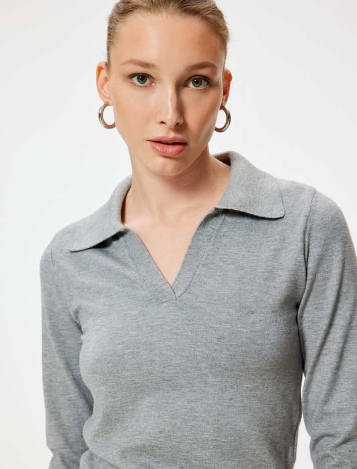  Polo Yaka Triko Kazak Uzun Kollu