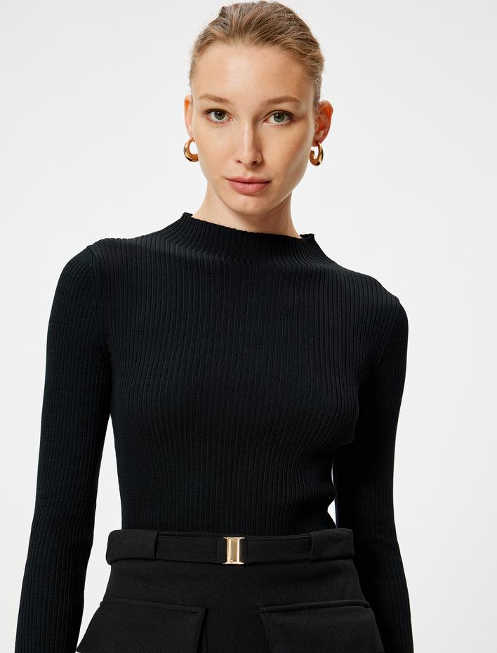  Basic Dik Yaka Triko Kazak Uzun Kollu