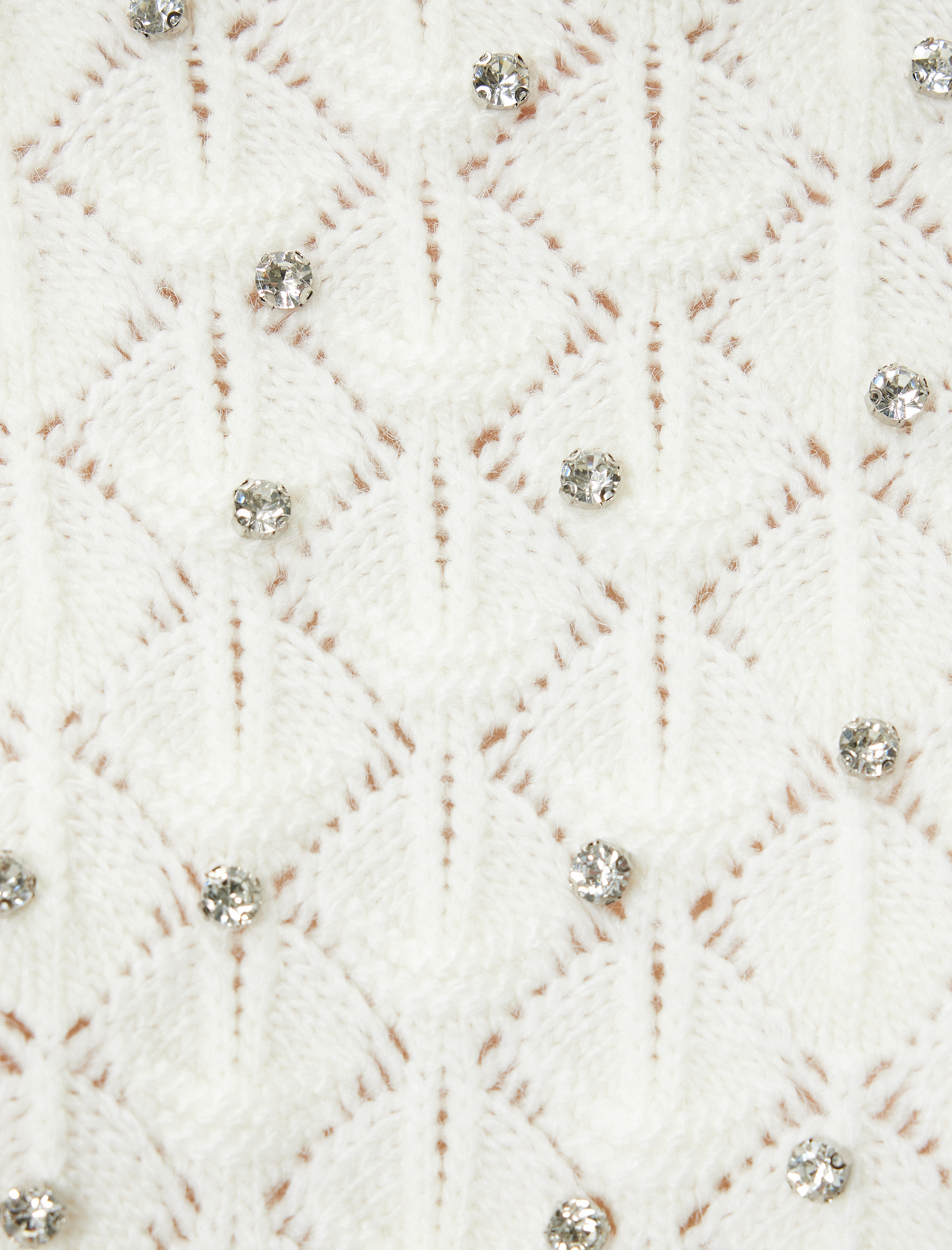   Bisiklet Yaka Triko Kazak Taş Detaylı Uzun Kollu