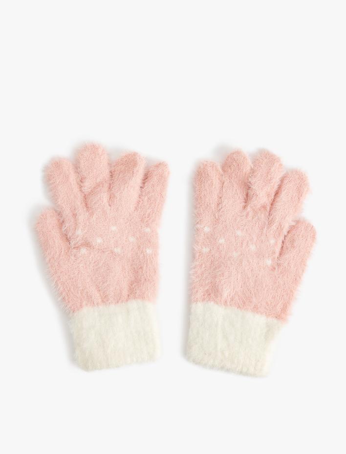 Kız Çocuk Peluş Eldiven Boncuk Detaylı