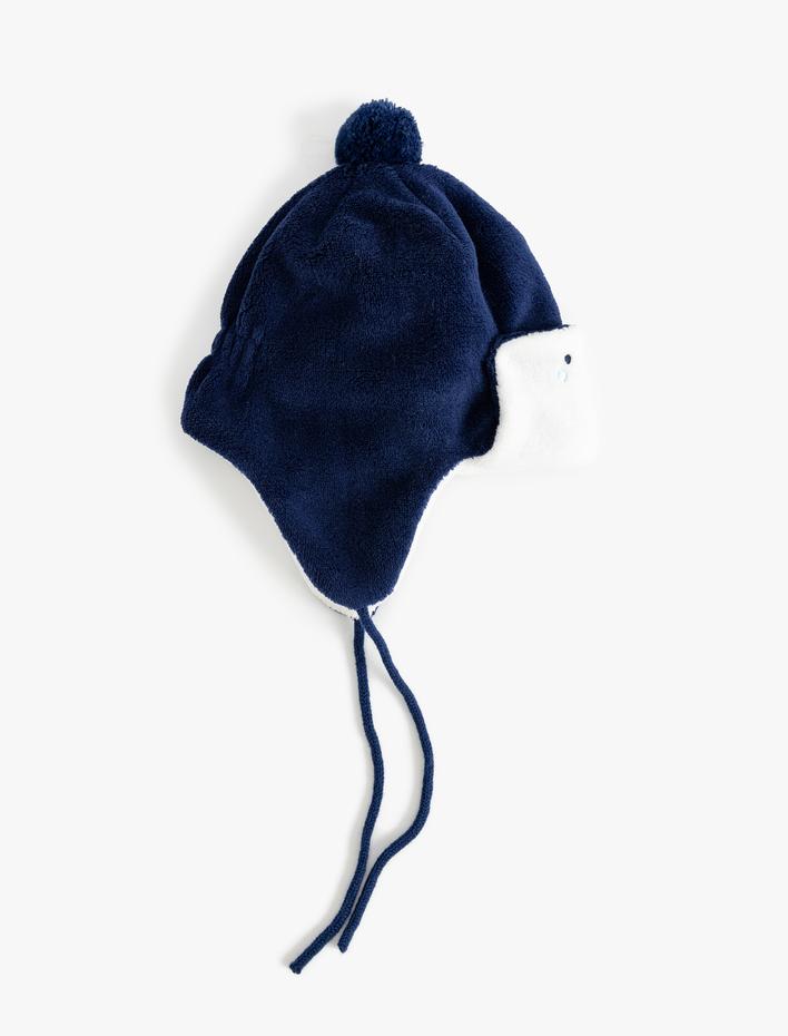 Erkek Bebek Peluş Kulak Kapaklı Bere Çene Altından Bağcıklı