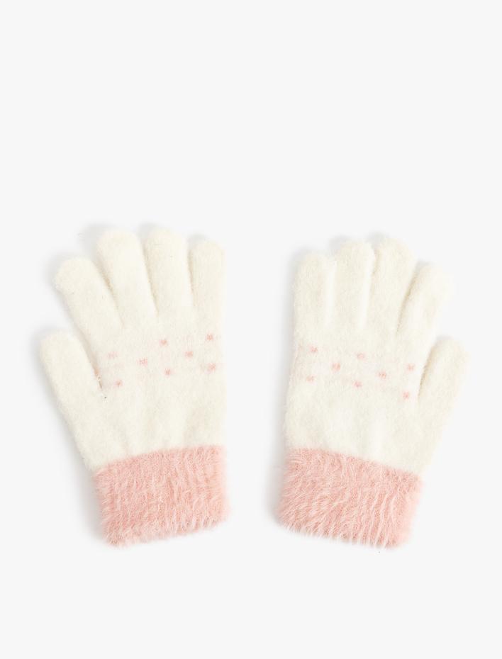 Kız Çocuk Peluş Eldiven Boncuk Detaylı