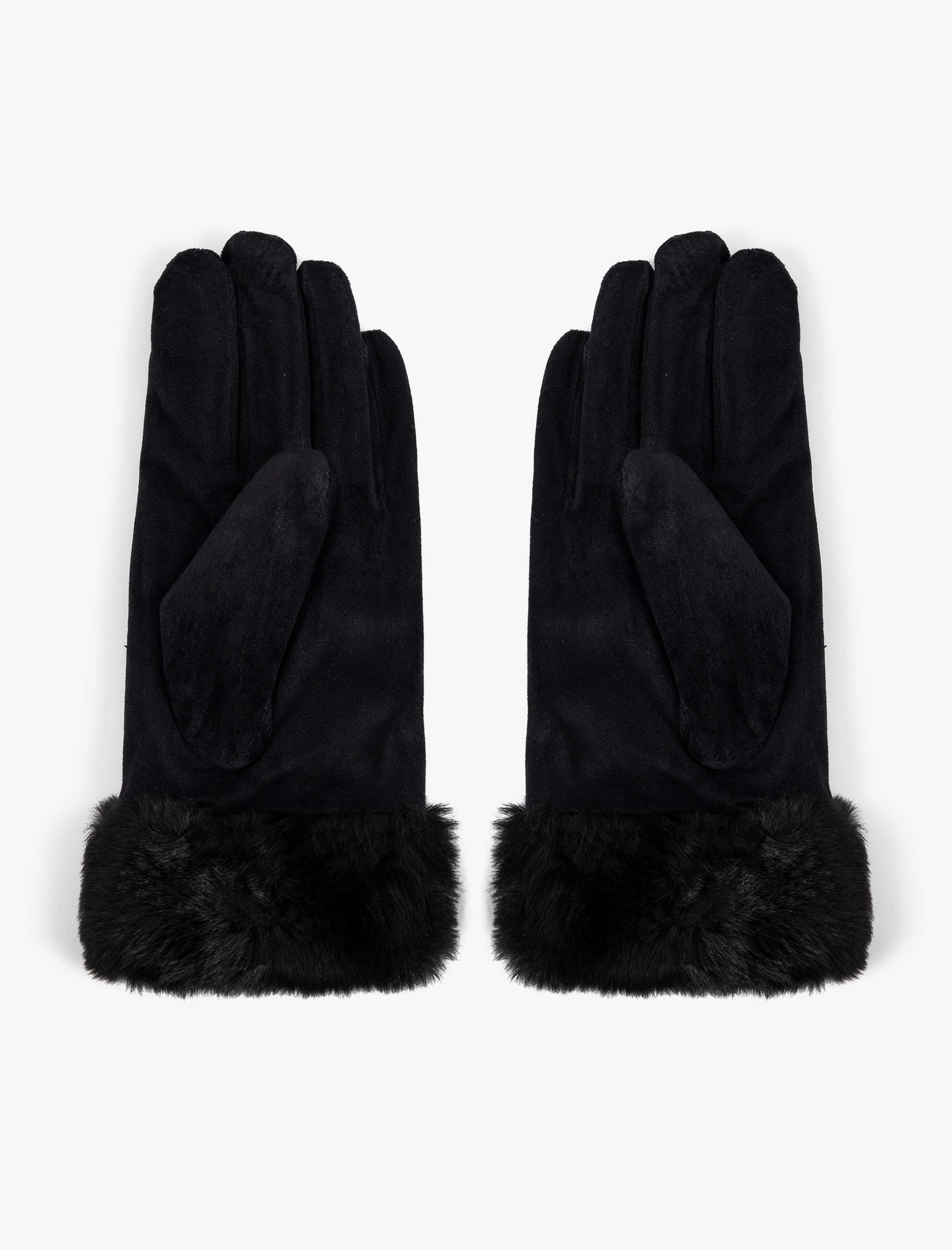 Kadın Süet Görünümlü Eldiven Suni Kürk Detaylı