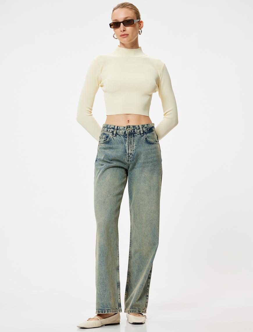   Düz Paça Kot Pantolon Düğmeli - Eve Straight Jeans