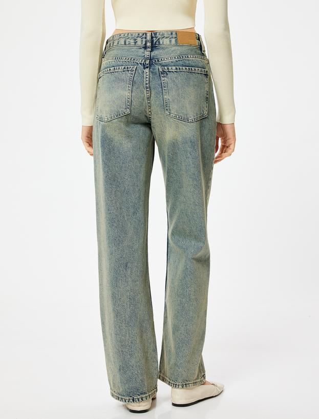 Düz Paça Kot Pantolon Düğmeli - Eve Straight Jeans_3