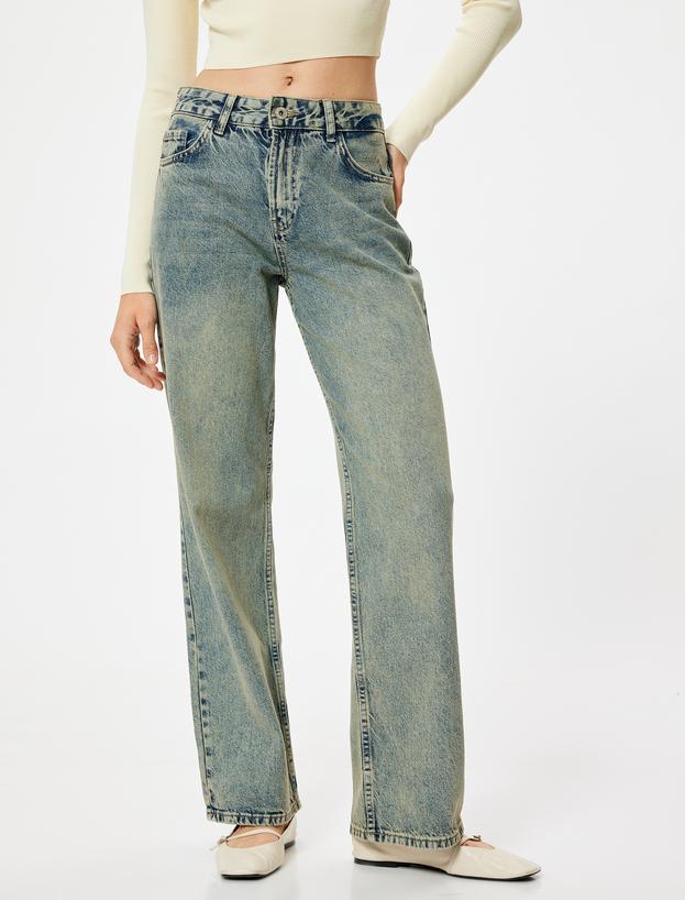 Düz Paça Kot Pantolon Düğmeli - Eve Straight Jeans_2