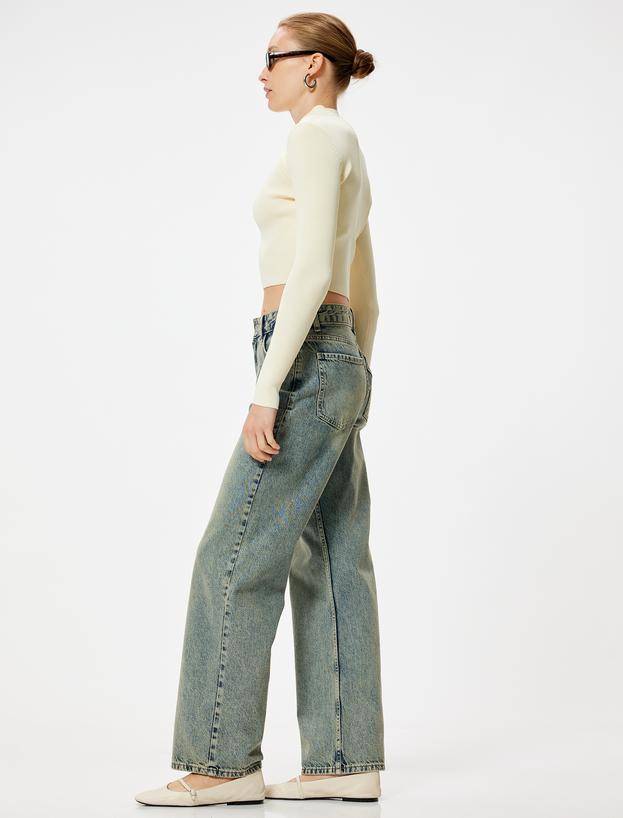 Düz Paça Kot Pantolon Düğmeli - Eve Straight Jeans_0